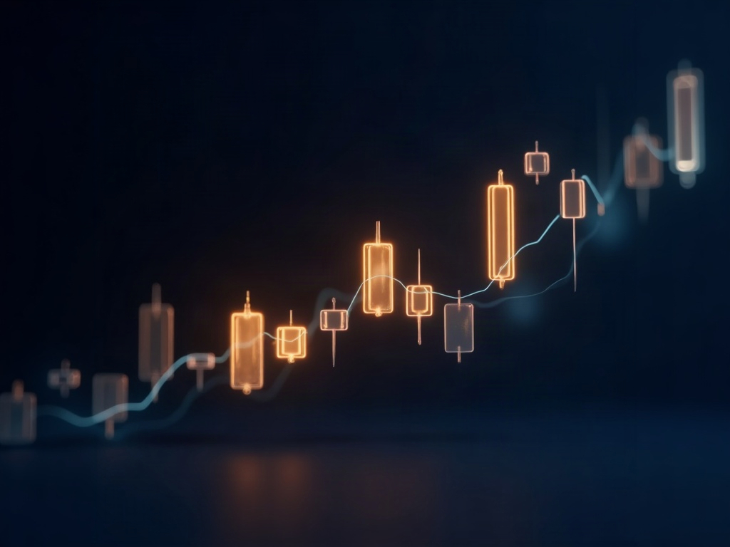 Glowing candlesticks on a dark chart